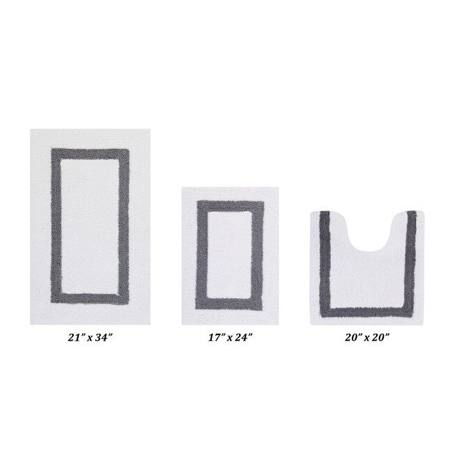 Hotel Collectionis Bath Mat Rug 3 Piece Set (17 inches x 24 inches | 20 inches x 20 inches | 21 inches x 34 inches), WHITE GRAY, hi-res image number 0