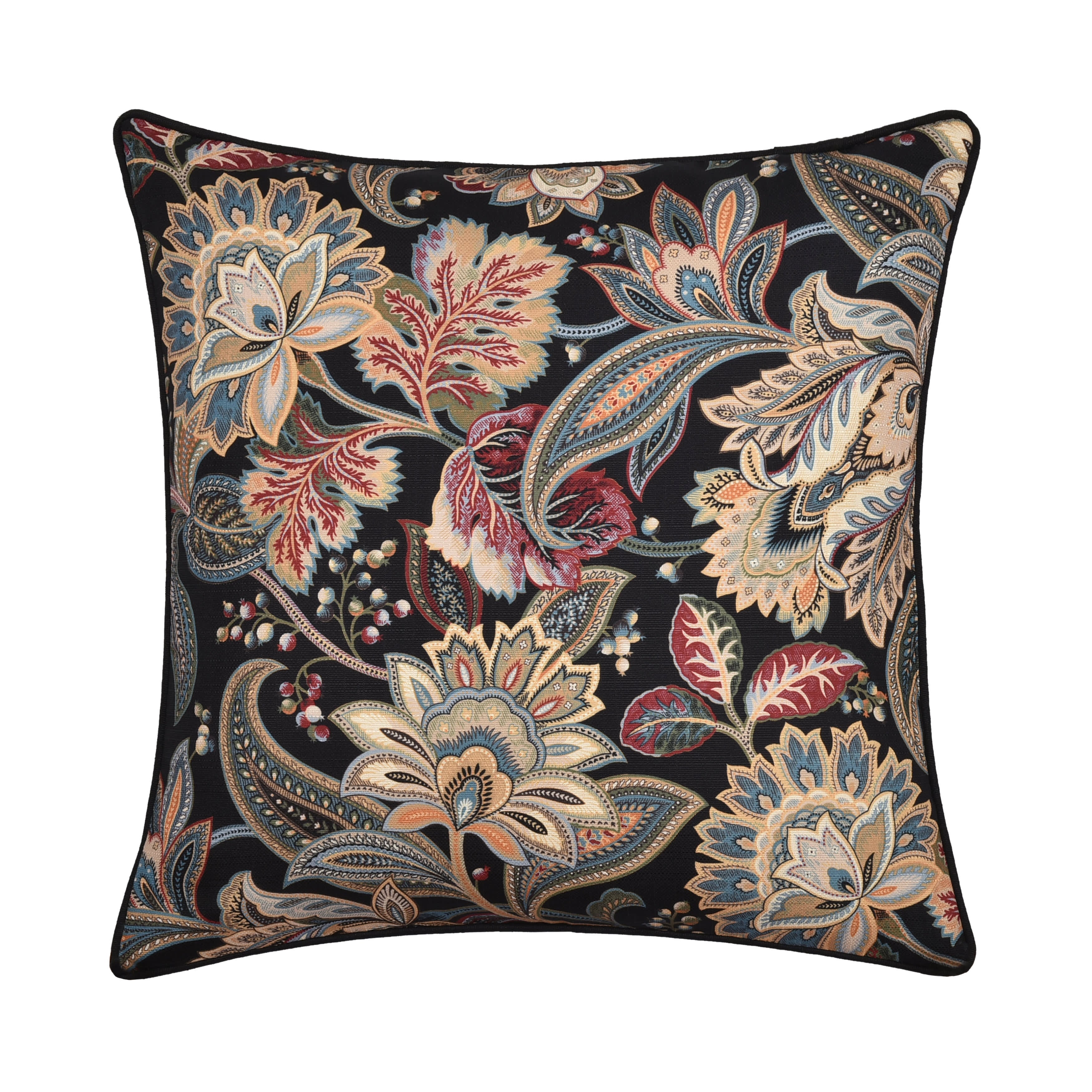 Calabria 20 Inch Square Decorative Throw Pillow, BLACK, hi-res image number 0