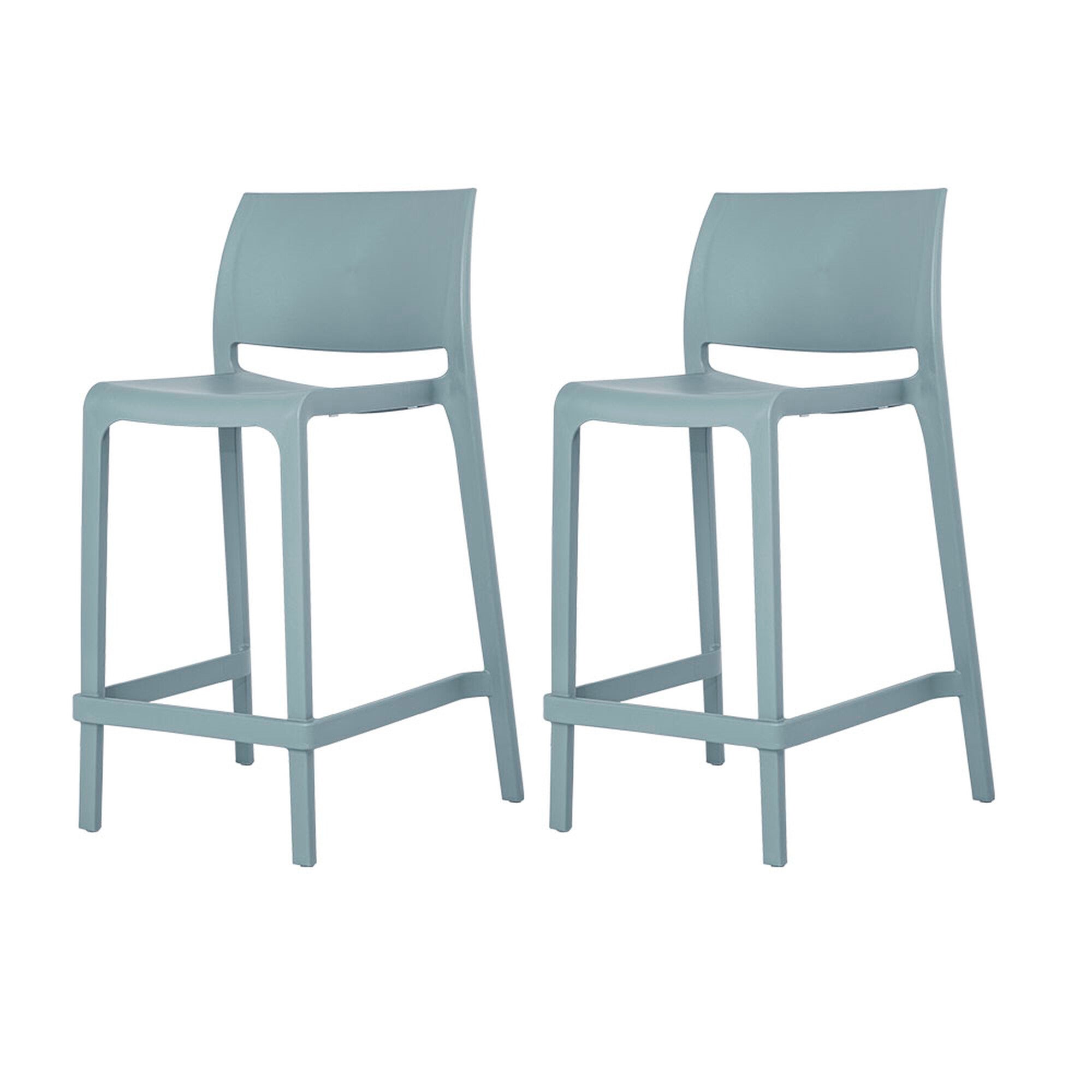 Pair of light blue stackable outdoor counter stools