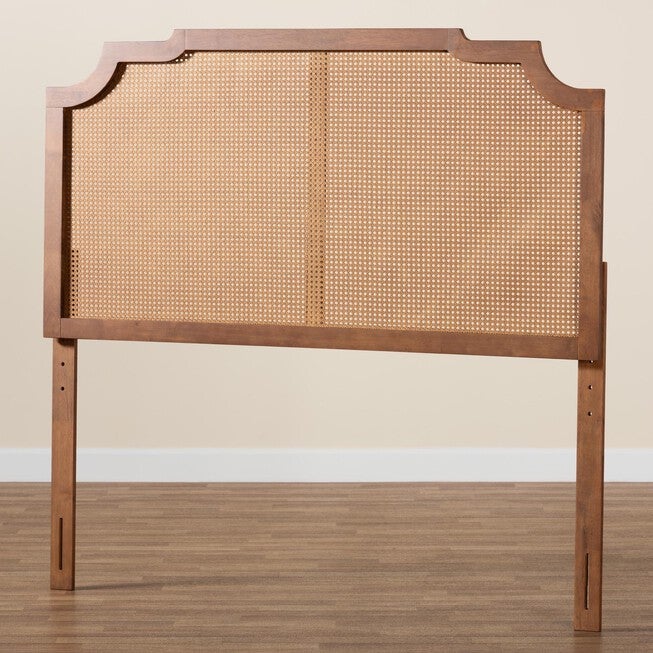 Fortuna Classic And Traditional Grey Fabric And Walnut Brown Finished Wood King Size Headboard, , alternate image number null