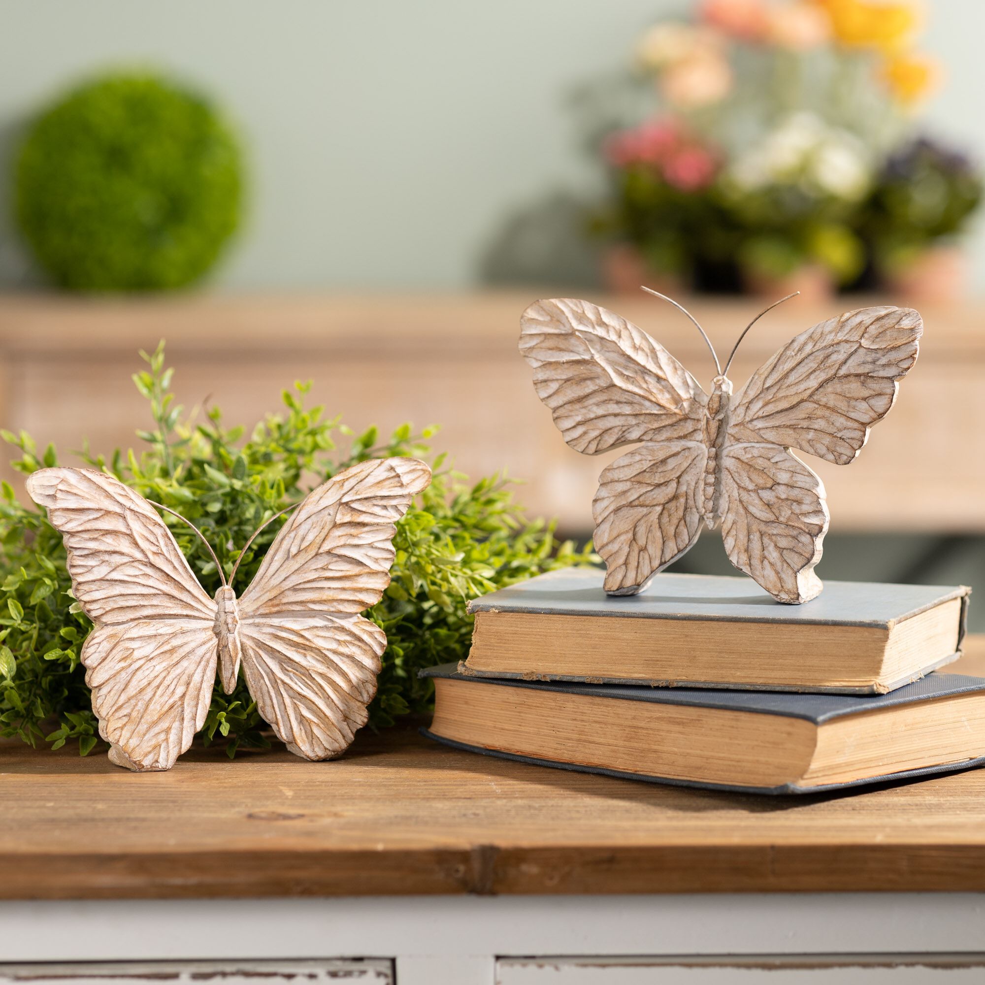 Carved Butterfly Shelf Sitter (Set of 4), BEIGE, alternate image number 4