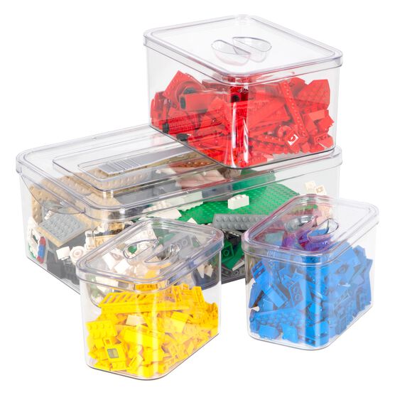 Clear Plastic Storage Bins With Grey Handles-Set Of 4 Large, Medium, Small Containers For Closet Fridge Organization, , alternate image number null