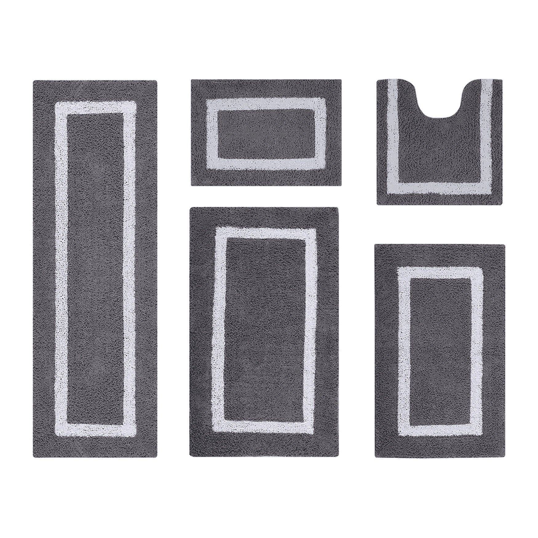 Hotel Collection 100% Cotton 5 Piece (17 inches X 24 inches | 20 inches X 20 inches | 21 inches X 34 inches | 24 inches X 40 inches | 20 inches X 60 inches) Bath Rug Set, GRAY WHITE, hi-res image number 0