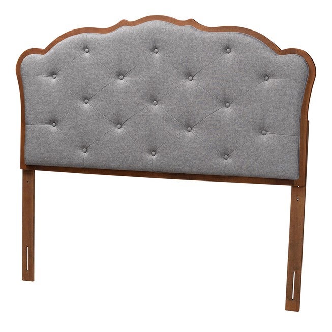 Leandra Classic And Traditional Grey Fabric And Walnut Brown Finished Wood Queen Size Headboard, GREY WALNUT BROWN, hi-res image number null