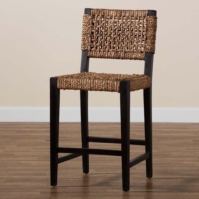 Alise Modern Bohemian Dark Brown Mahogany Wood and Seagrass Counter Stool, , alternate image number 14