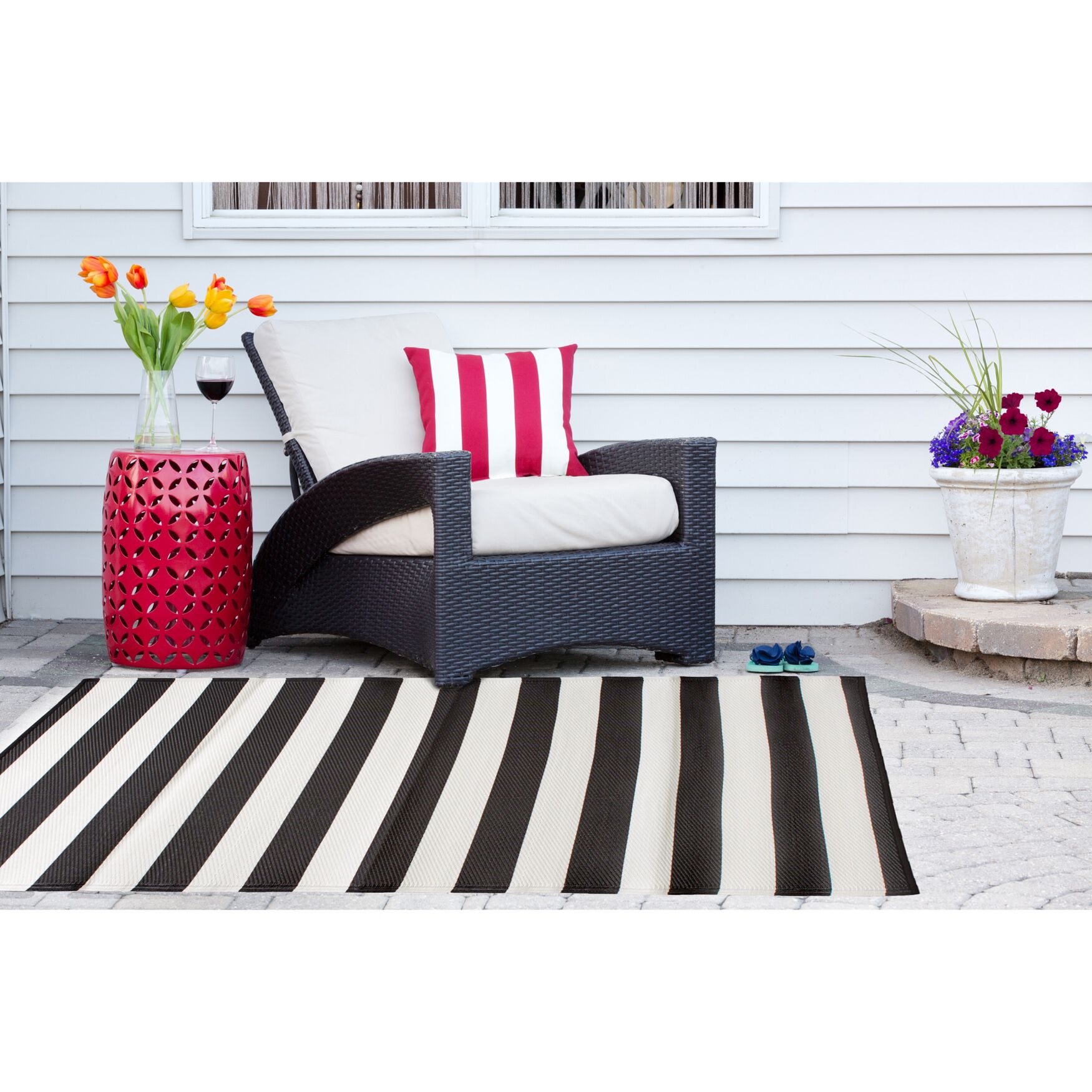 Black/White Stripe Outdoor Floor Runner 3X6 Ft Floor Coverings, , alternate image number 7