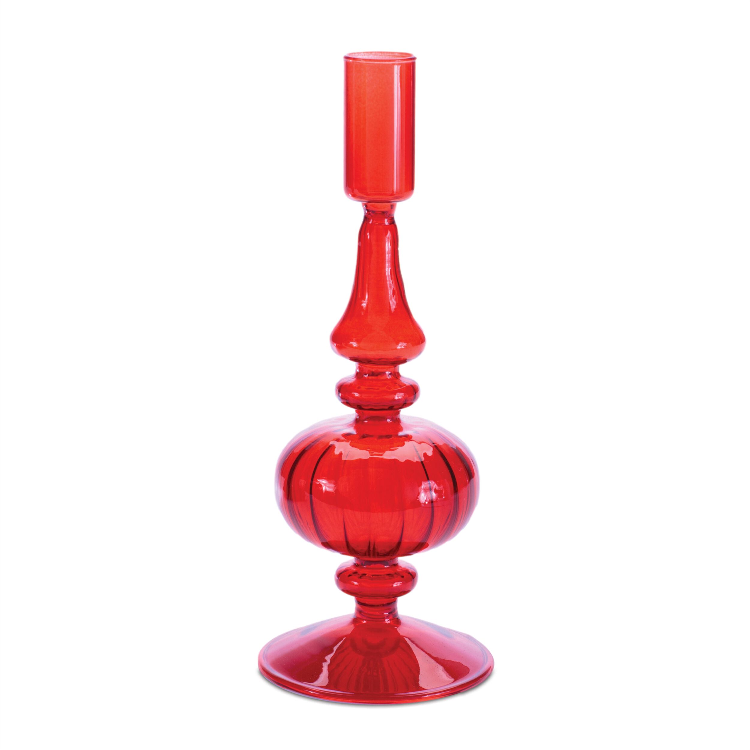 Ribbed Glass Taper Candle Holder (Set of 3), RED, alternate image number 3