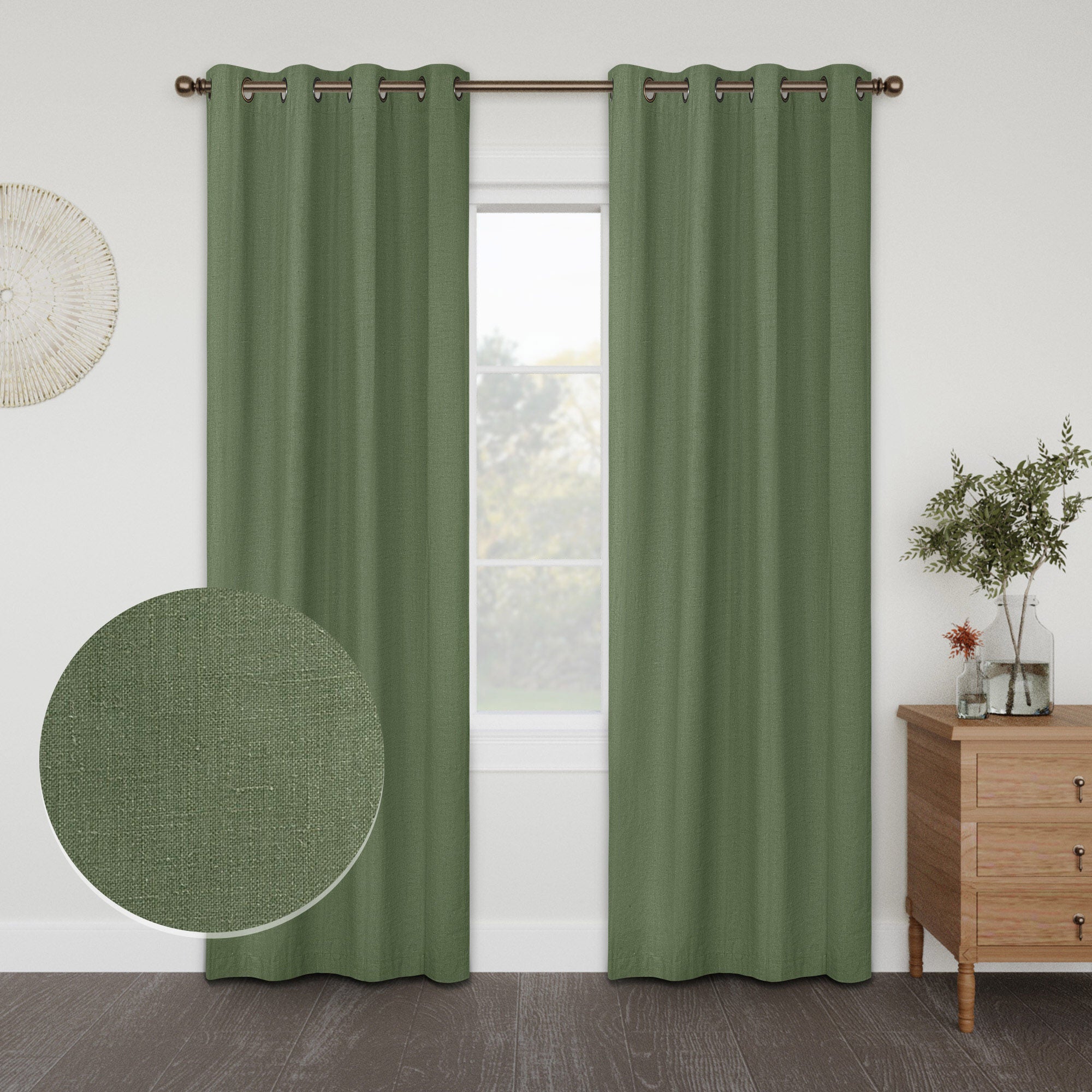 Linen Slub 100% Blackout Grommet Pair, OLIVE, hi-res image number 0