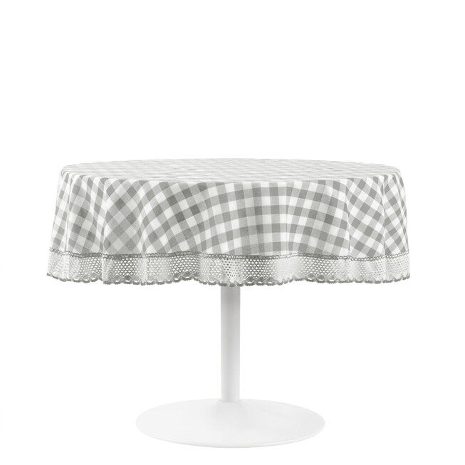 Buffalo Check Round Tablecloth - 70-in, GREY, hi-res image number 0