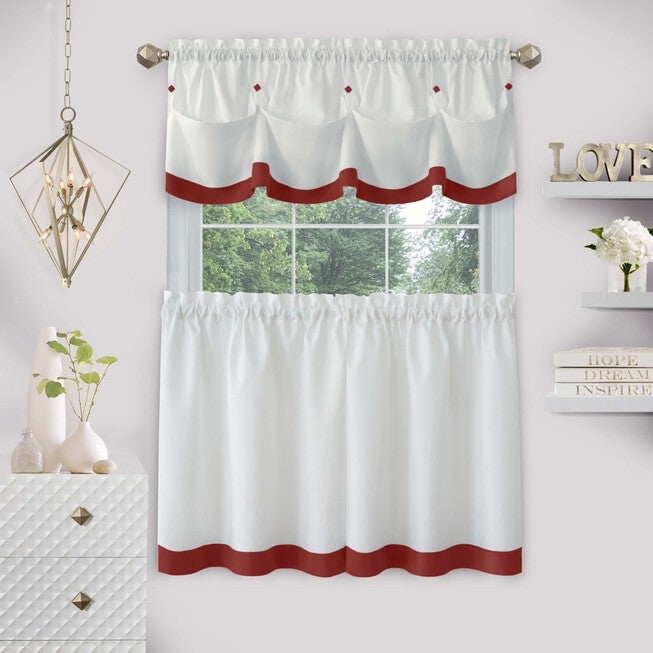 Lana Window Curtain Tier Pair And Valance Set, LAVA, hi-res image number 0