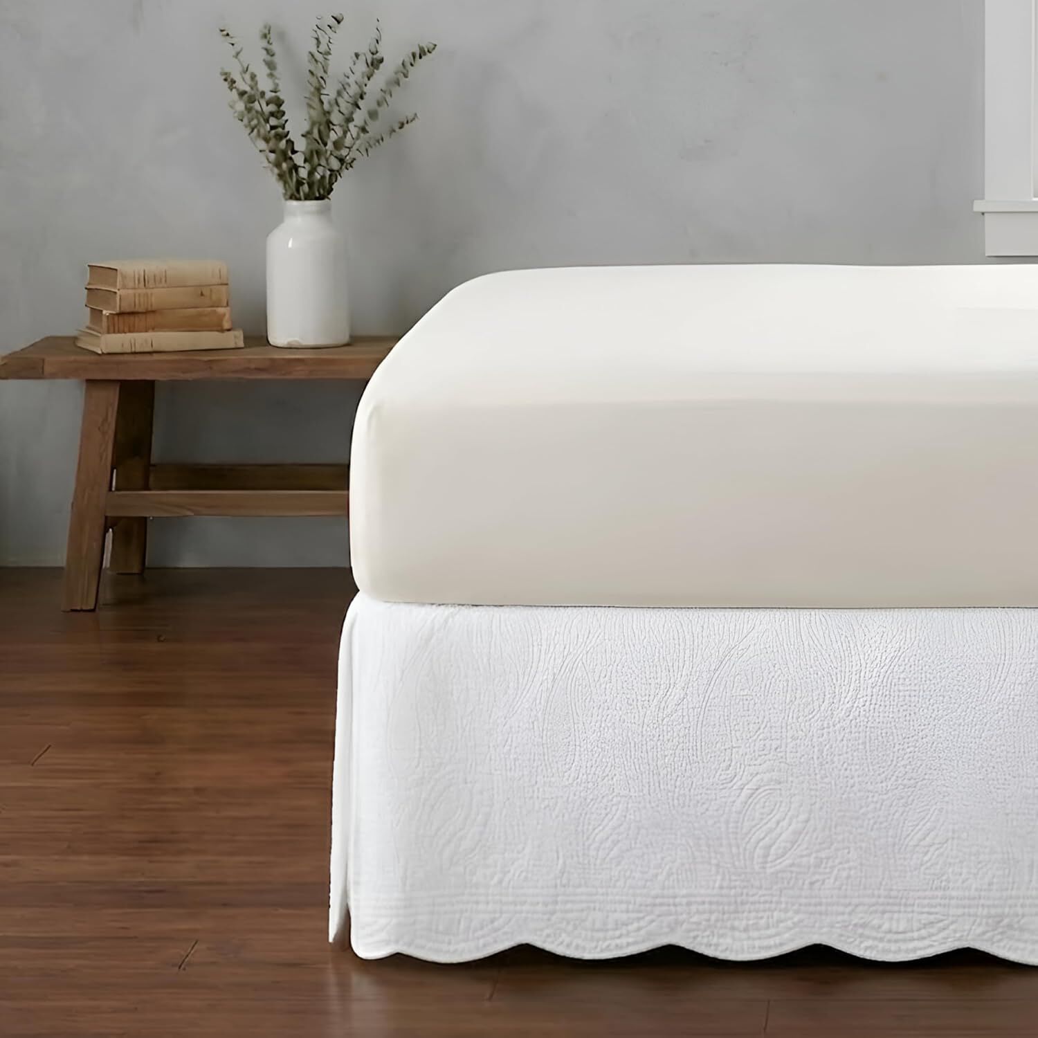 Paisley Quilted Bedskirt, IVORY, hi-res image number 0