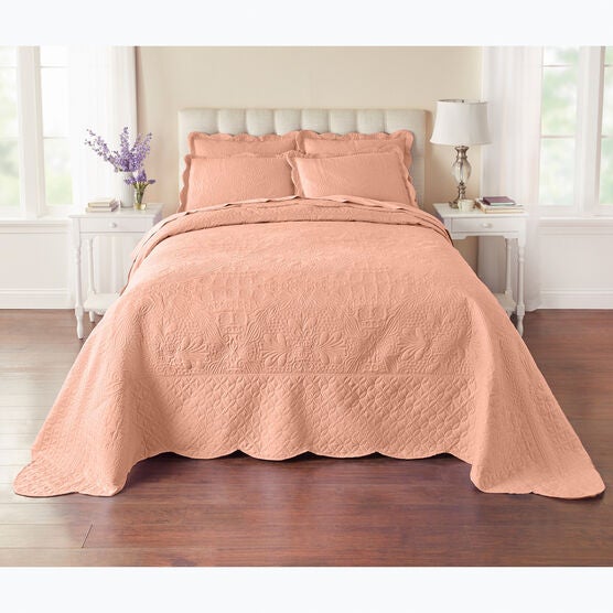 Lily Damask Embossed Bedspread, LIGHT CORAL, hi-res image number null