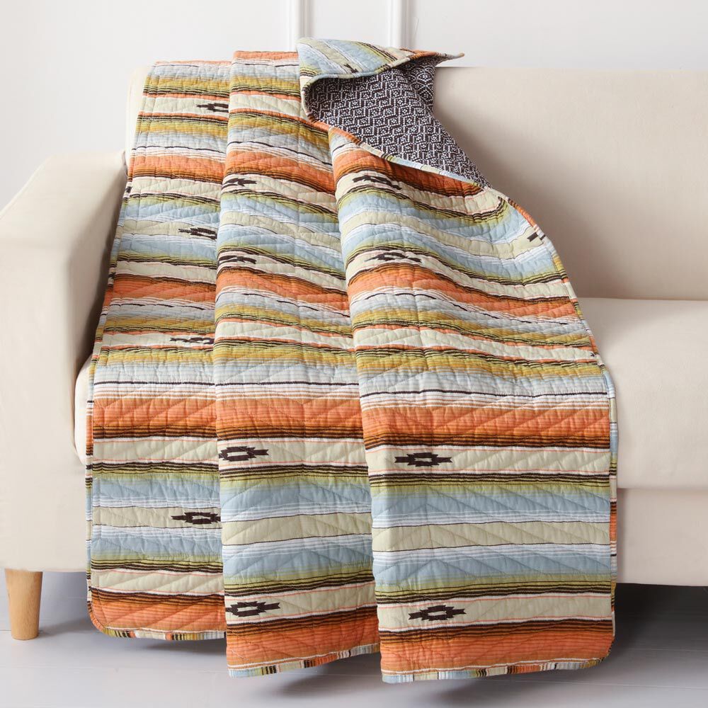 Painted Desert Boho Chic Quilted Throw Blanket, Sapphire, SAPPHIRE, hi-res image number 0