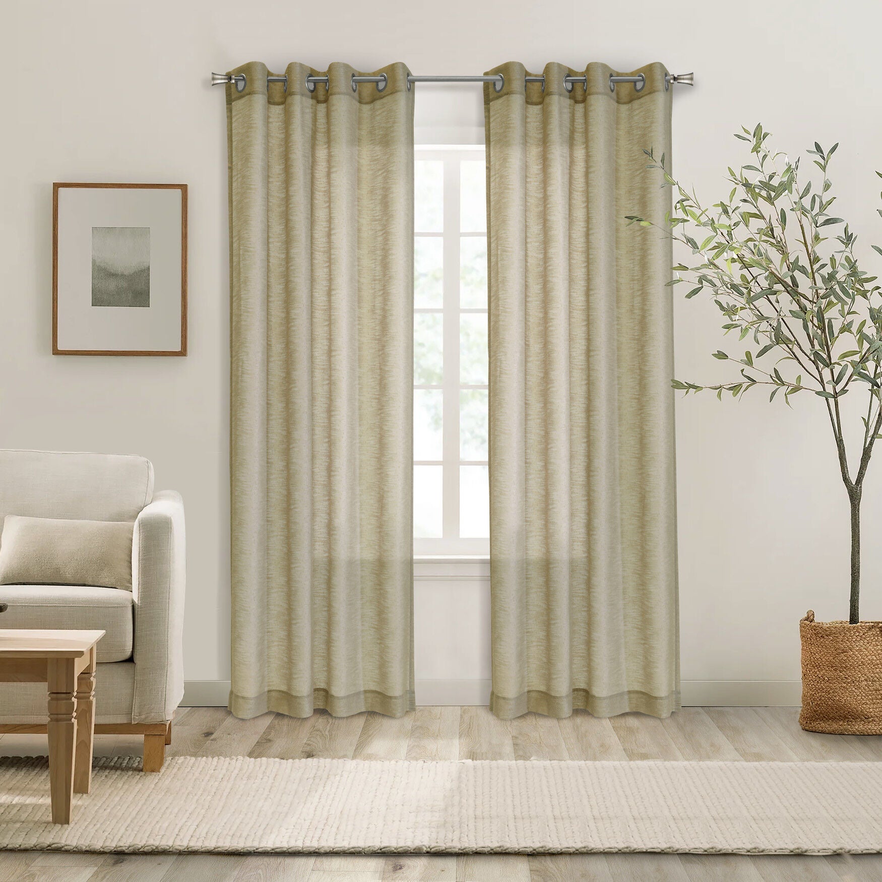 Boucle Sheer Grommet Curtain Panel, TAN, hi-res image number 0