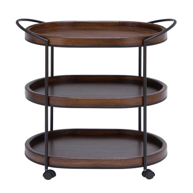 Brown Pine and Metal Traditional Bar Cart, 30x25x16, BROWN, hi-res image number 0