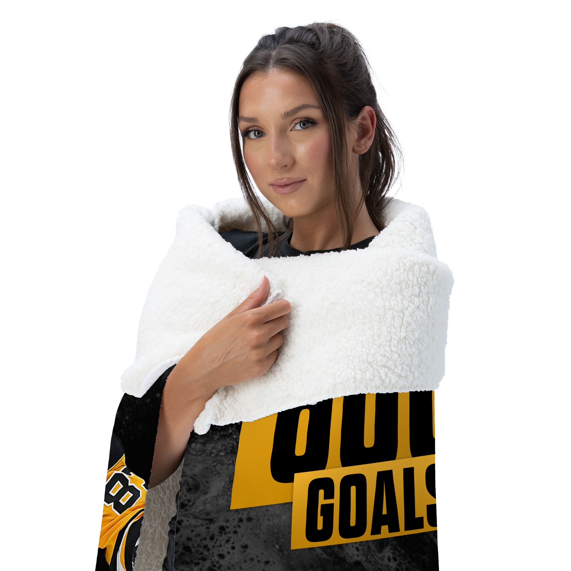 Pittsburgh Penguins Sidney Crosby NHL 600 Goal Milestone Silk Touch Sherpa Throw Blanket 50x60 Inches, BLACK, on-hover image number 1