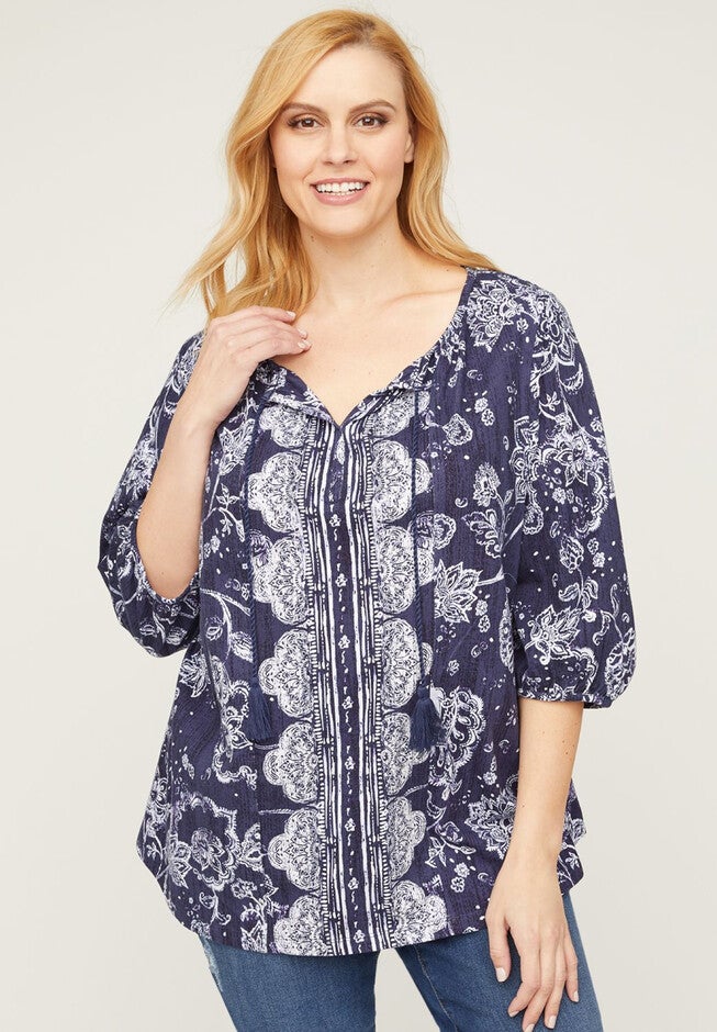 Navy Bloom Peasant, BLUE PAISLEY, hi-res image number null