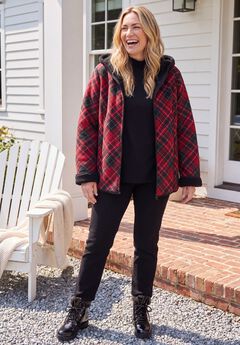 Printed Fleece Coat with Sherpa Lining
