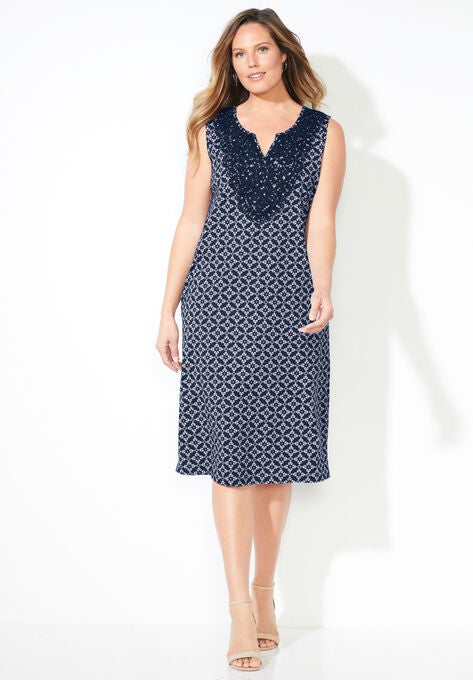 Liz&Me™ Long Applique Dress, NAVY LOBSTER GEO, hi-res image number null