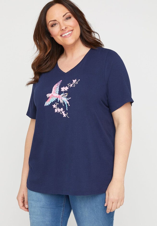 Sequin Swipe Parrot Tee, MARINER NAVY, hi-res image number null