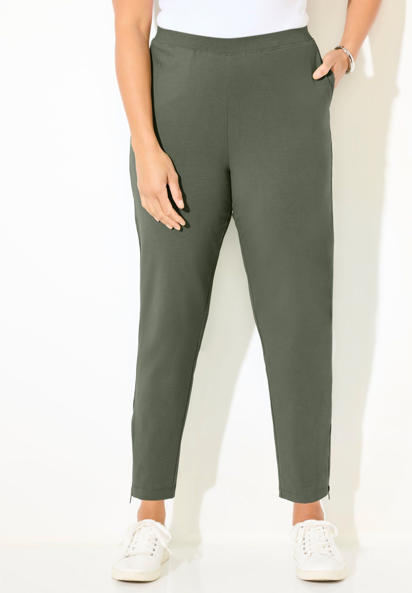 Suprema&reg; Studio Slim Leg Zip Pant, OLIVE GREEN, hi-res image number 0