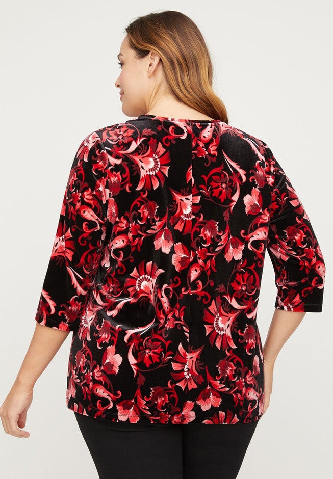 Scarlet Blossom Floral Velvet Top, , on-hover image number 1