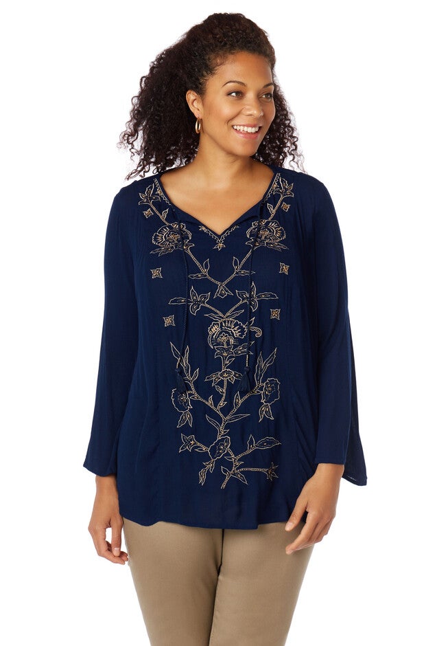 Caledonia Peasant Top, MARINER NAVY, hi-res image number null