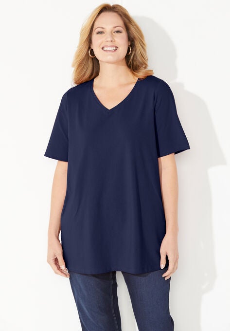 Suprema® Short Sleeve V-Neck Tee, NAVY, hi-res image number null