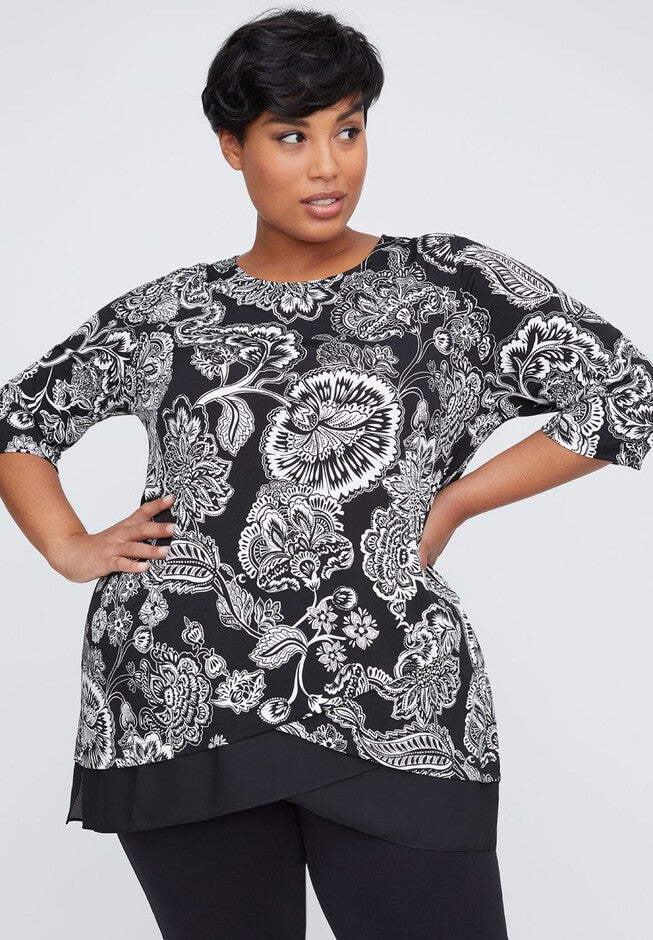 Pink Paisley Park Tunic, BLACK AND WHITE, hi-res image number null