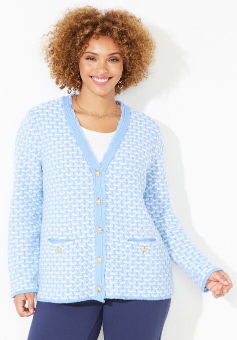 Liz&Me™ Tweed Button Cardigan, FRENCH BLUE, hi-res image number null