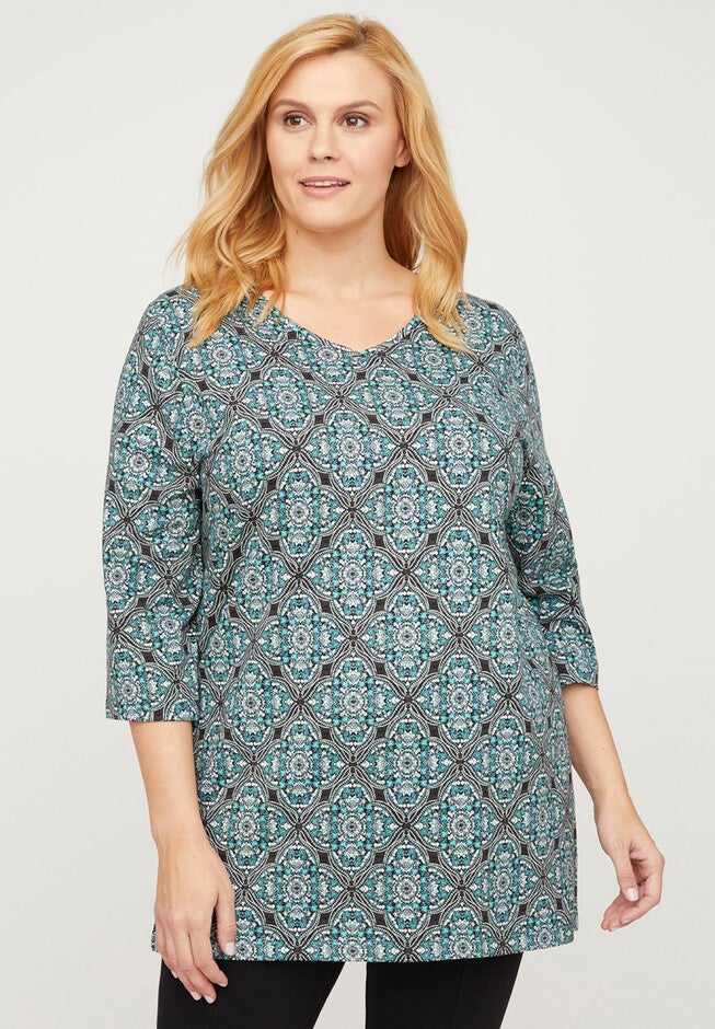 Etched in Floral Print Easy Fit Tee, TEAL MEDALLION, hi-res image number null