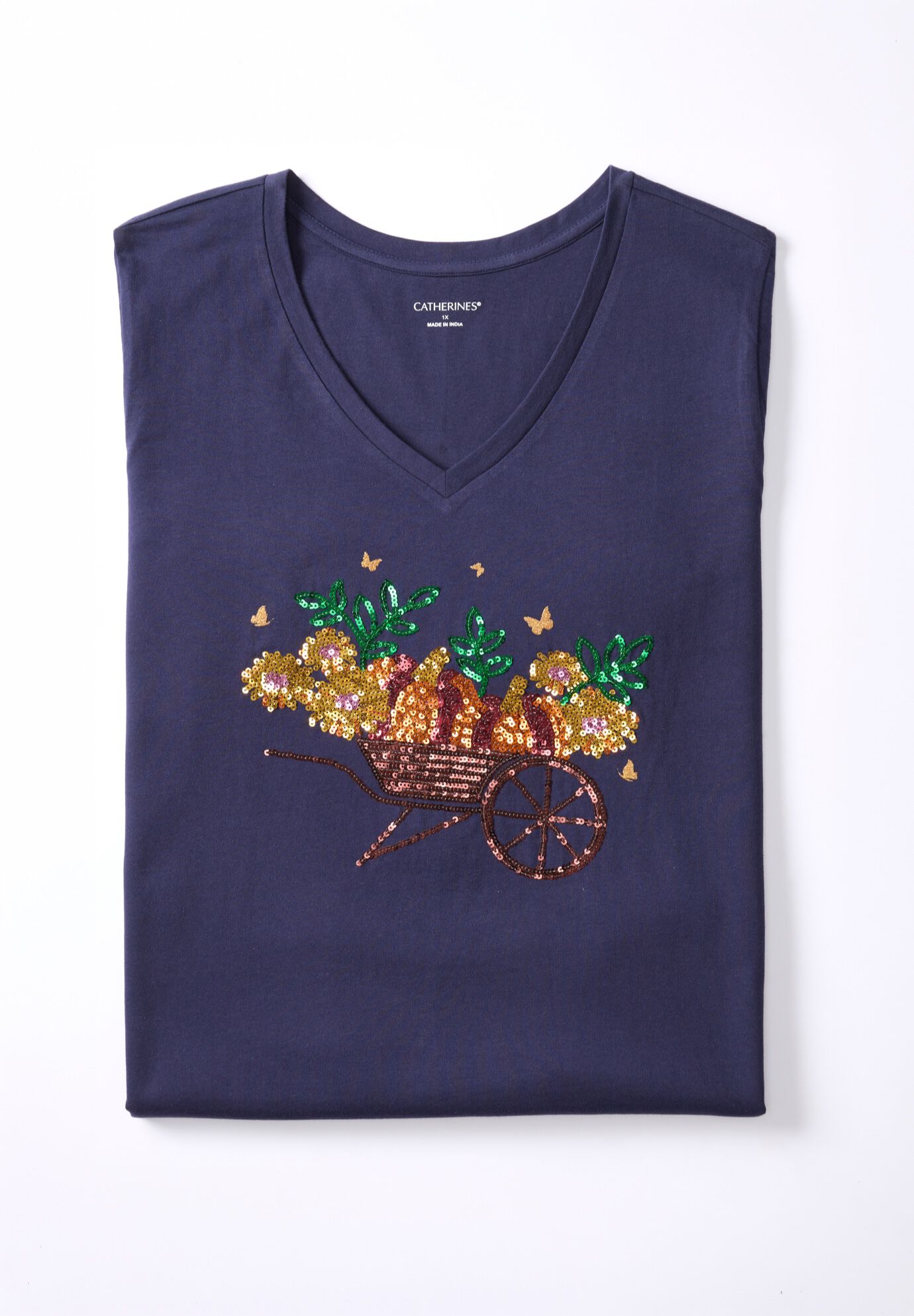 V-Neck Graphic Top, NAVY PUMPKIN SUNFLOWER, alternate image number 3