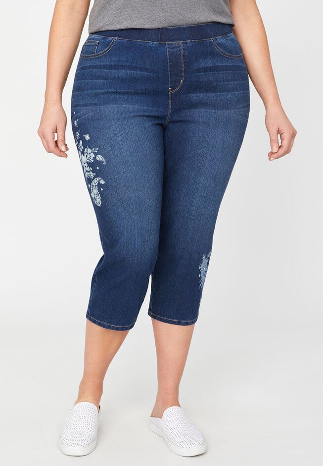 The Floral Knit Jean Capri, MEDIUM WASH, hi-res image number 0
