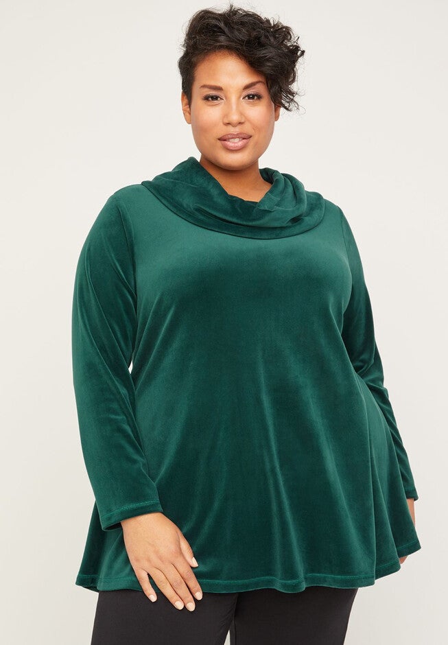 Fireside Velour Cowlneck Tunic, FOREST GREEN, hi-res image number 0
