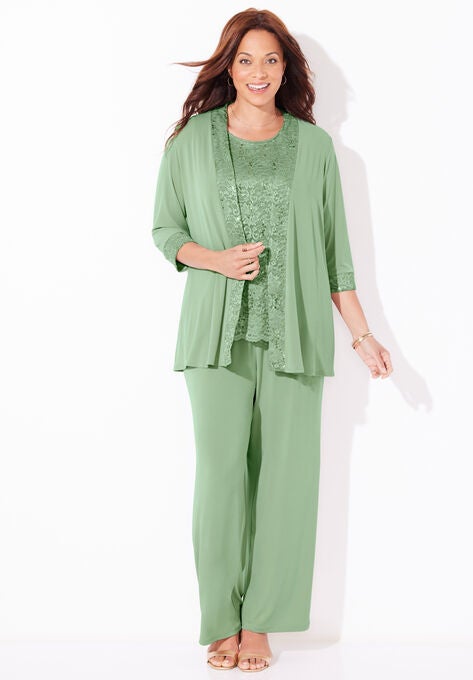 3-Piece Lace Gala Pant Suit, SAGE, hi-res image number null