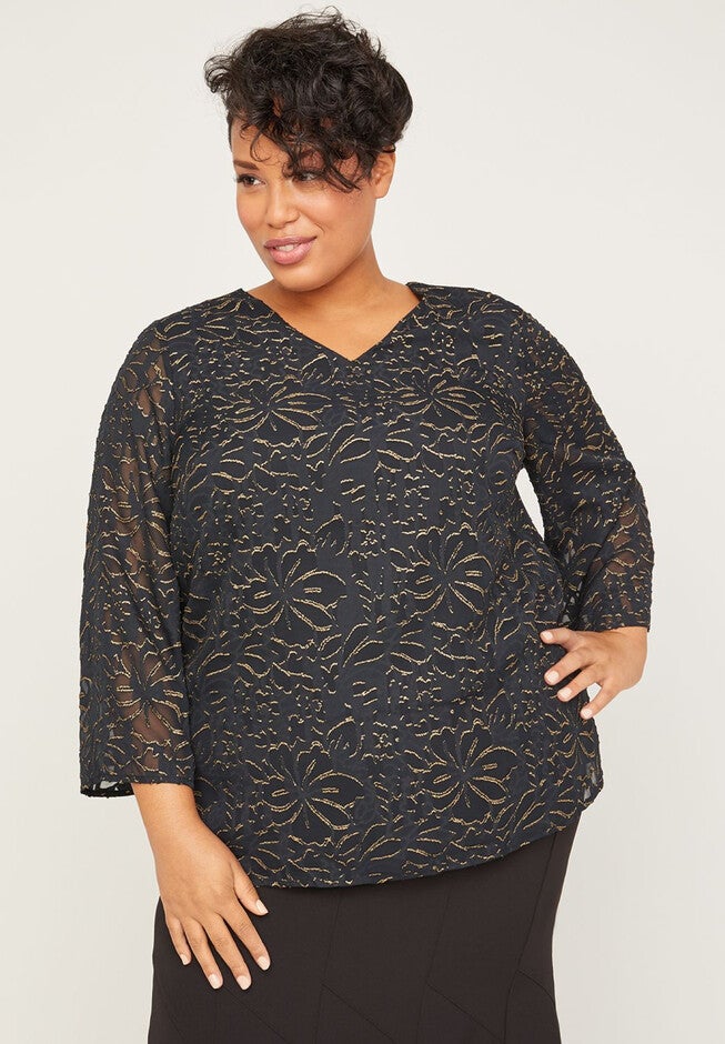 Black Label Gold Shimmer Blouse, BLACK, hi-res image number 0