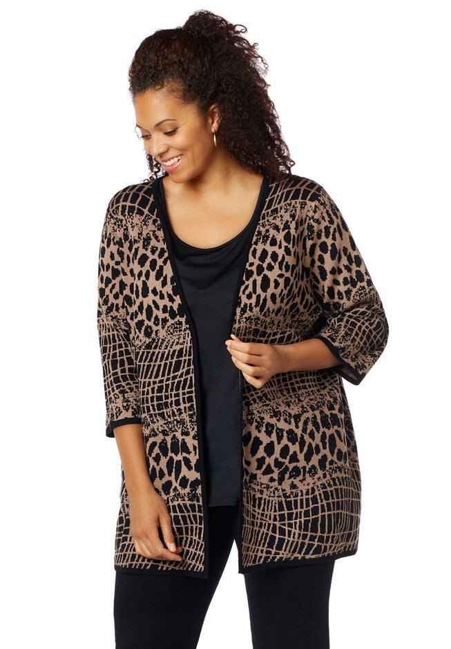 Modern Animal Print Cardigan, CAPPUCCINO BLACK, hi-res image number null