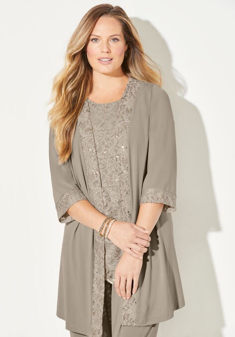 3-Piece Lace Gala Pant Suit, , alternate image number null