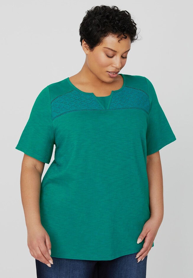 Artistic Eyelet Tee, TEAL, hi-res image number null