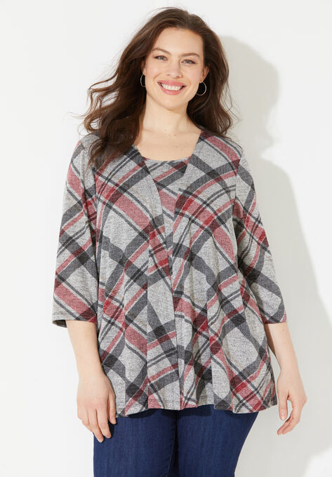 Impossibly Soft Cardigan & Tank Duet, GUNMETAL PLAID, hi-res image number null