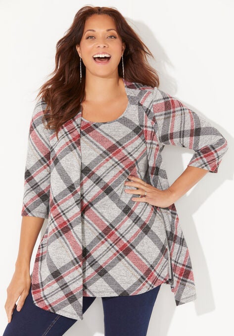 Impossibly Soft Cardigan & Tank Duet, GUNMETAL PLAID, hi-res image number null