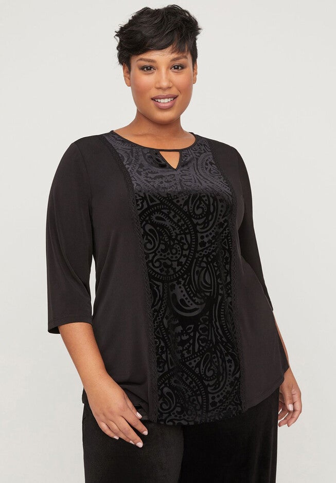 Raven Top with Burnout Velvet, BLACK, hi-res image number null