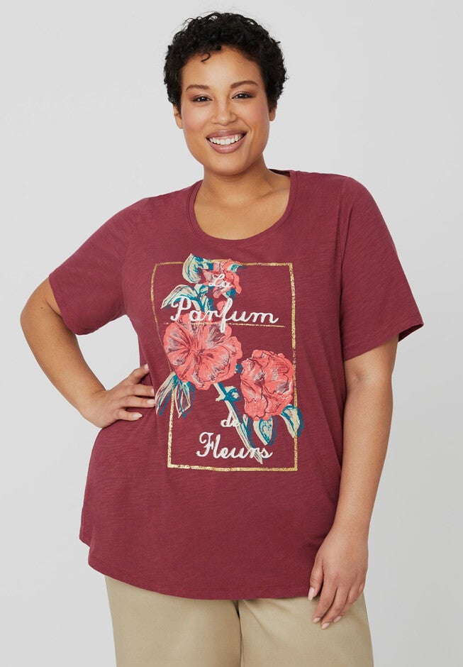 Tranquil Floral Tee, CORDOVAN, hi-res image number null