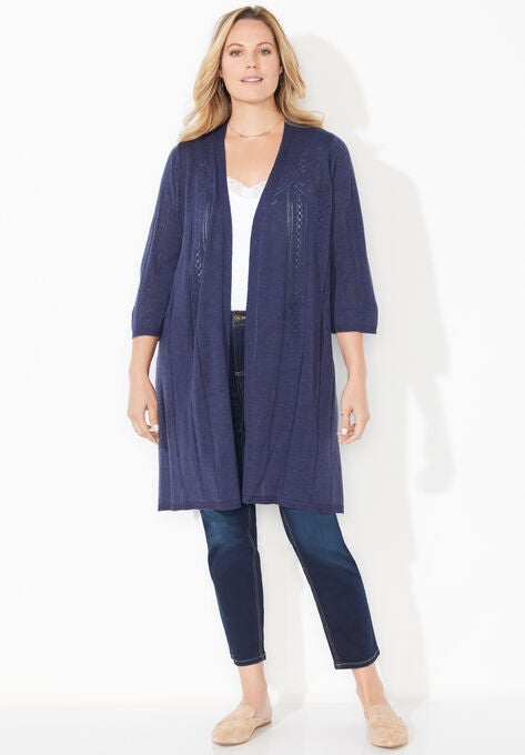 Pointelle Stitch Cardigan, NAVY, hi-res image number null