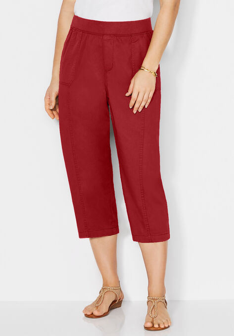 Knit Waist Cargo Capri, RED, hi-res image number null