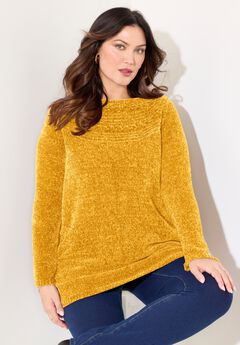 Chenille Cable-Knit Boatneck Sweater