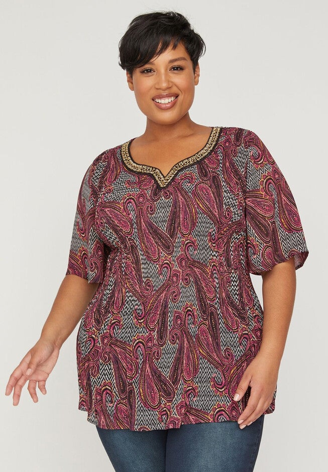 Magenta Teardrop Pleated Top, MAGENTA BLOOMS, hi-res image number null