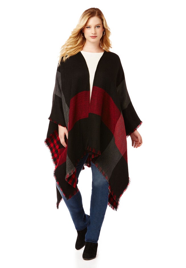 Buffalo Check Reversible Wrap, CRANBERRY BURST, hi-res image number 0