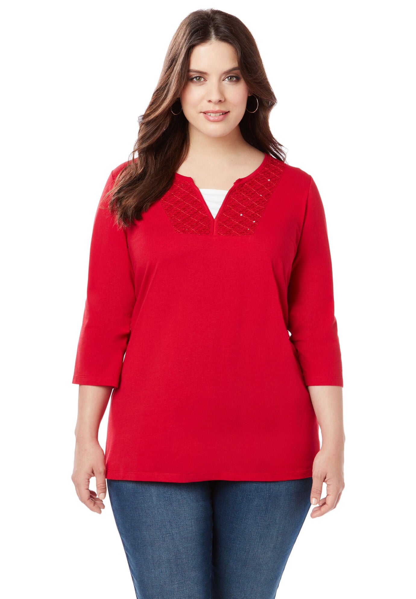 Crochet Sparkle Top, RED, hi-res image number 0