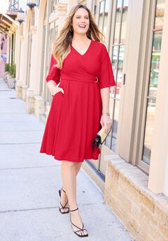 Eyelet Fit & Flare Faux Wrap Dress